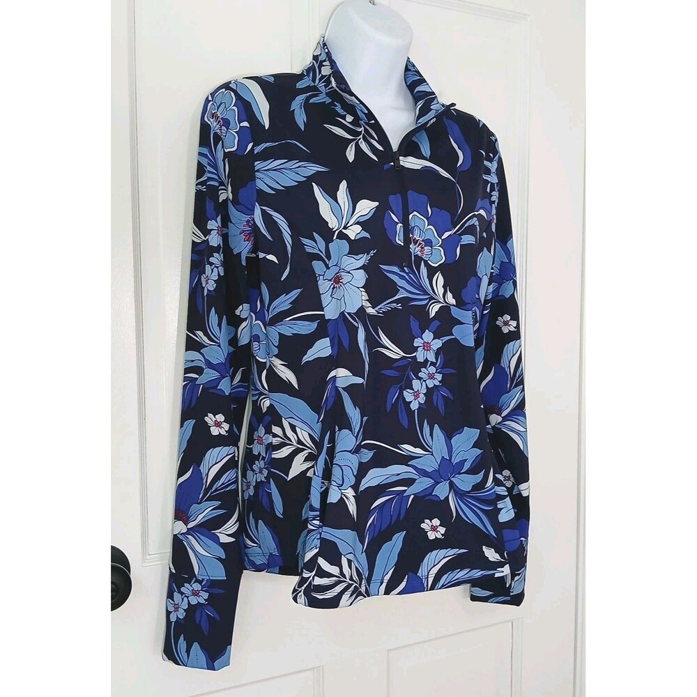 Tommy Bahama Everyday Active 1/4 Zip Pullover Women’s M Blue Floral Thumbholes - Picture 12 of 16